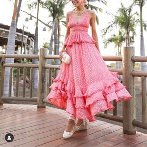 Rococo Sand Aria Metallics Dots Pretty Lace Trims Summer Vacation Maxi Dress